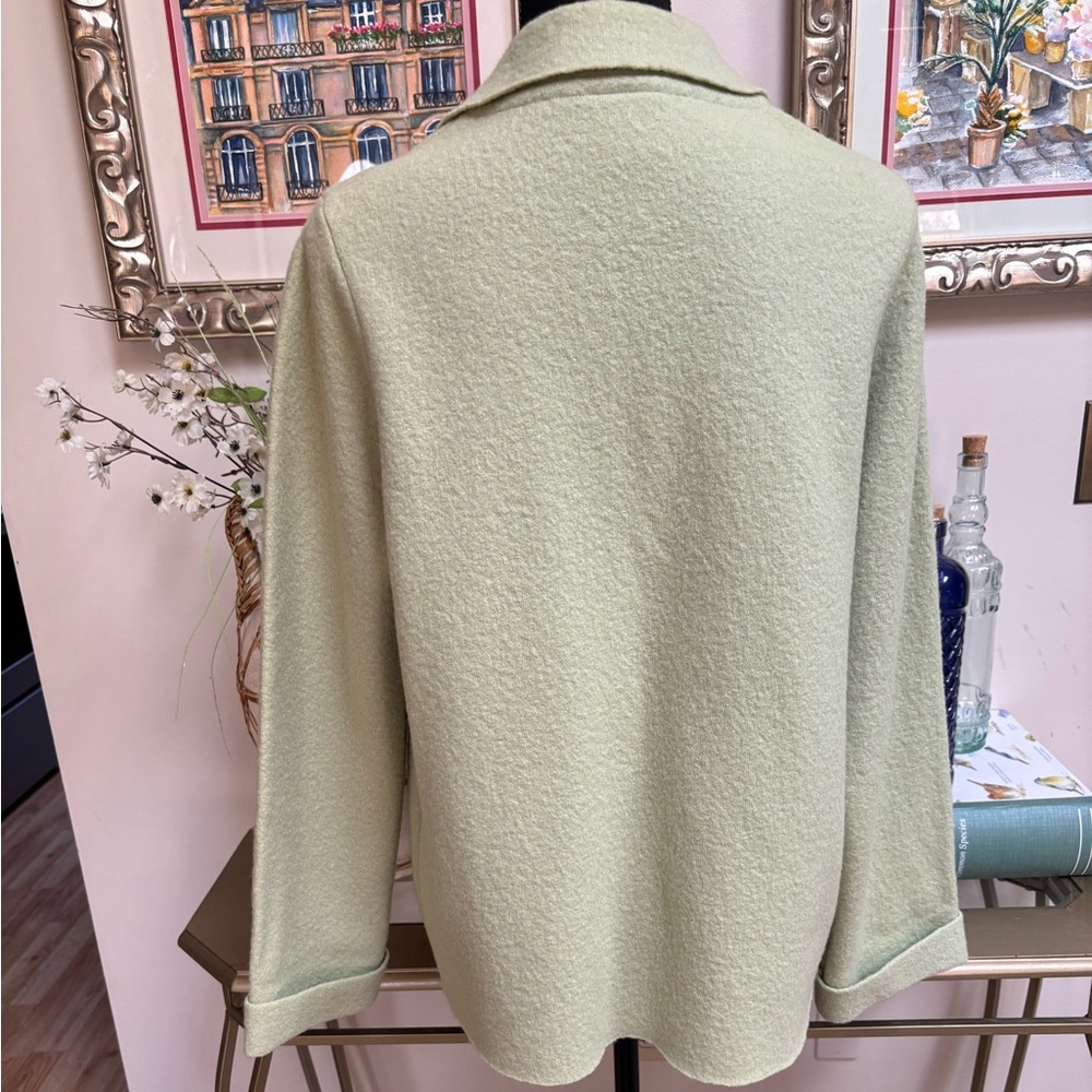 VINTAGE LAURA ASHLEY SOFT GREEN MERINO WOOL BUTTON DOWN CARDIGAN SWEATER SZ XL - Picture 3 of 6